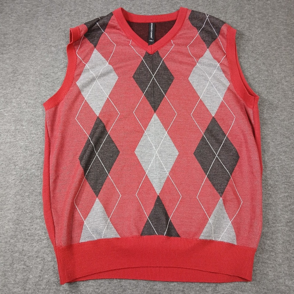 Leonardo‎ Gavino Men's XXL Red Geometric Golf V-Neck Vest